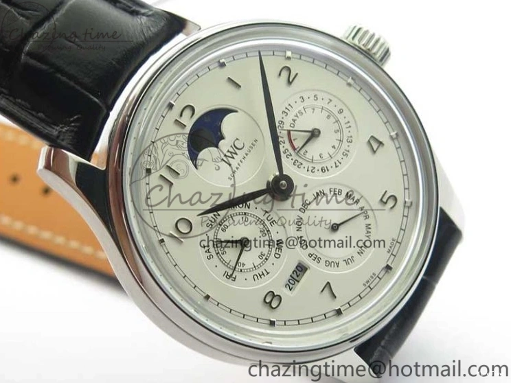 MIROTIME 0216 Portugieser Perpetual Calendar IW503301 V9F 1:1 Best Edition Silver Dial on Black Leather Strap A EyeCatching 7116